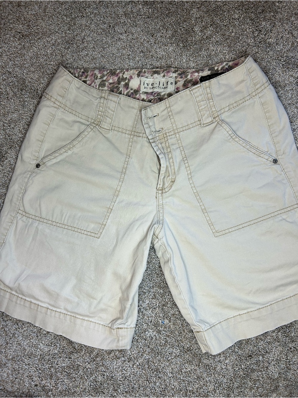 Women's Cream Bermuda Cargo Shorts